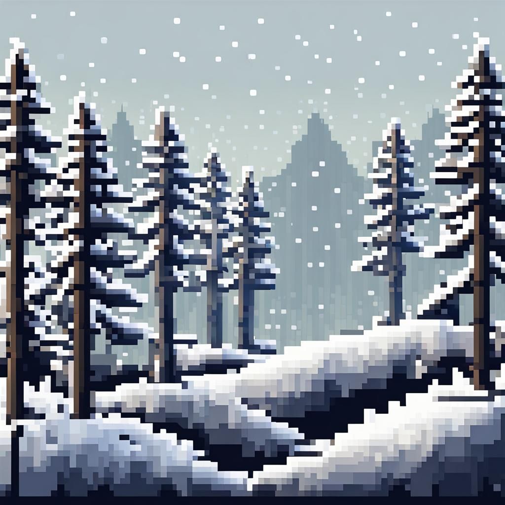 pixel art winter white snow pine forest early morning - AI Generated ...