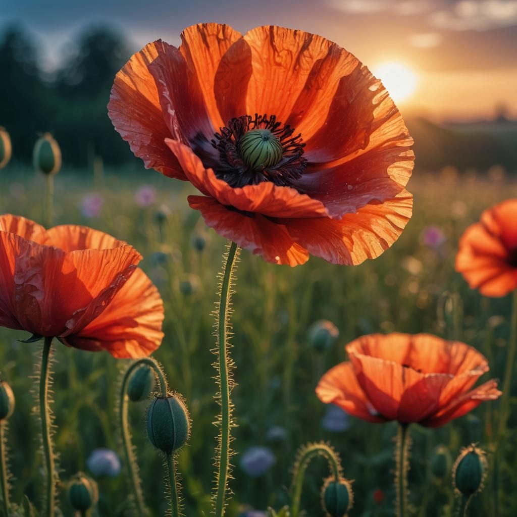 Photography POPPY in FULL BLOOM at Sunrise