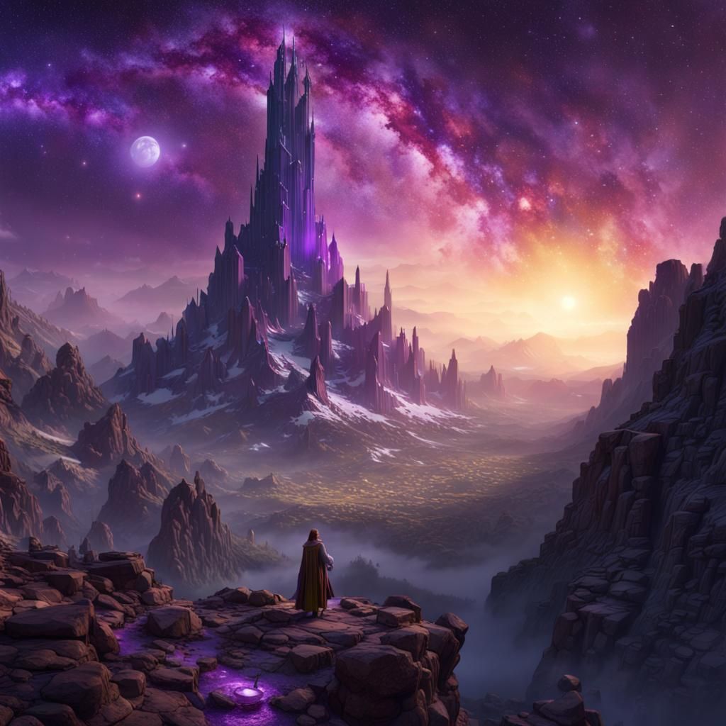 Asgard on a mountain surrounded by stars a masterpiece, 8k r...