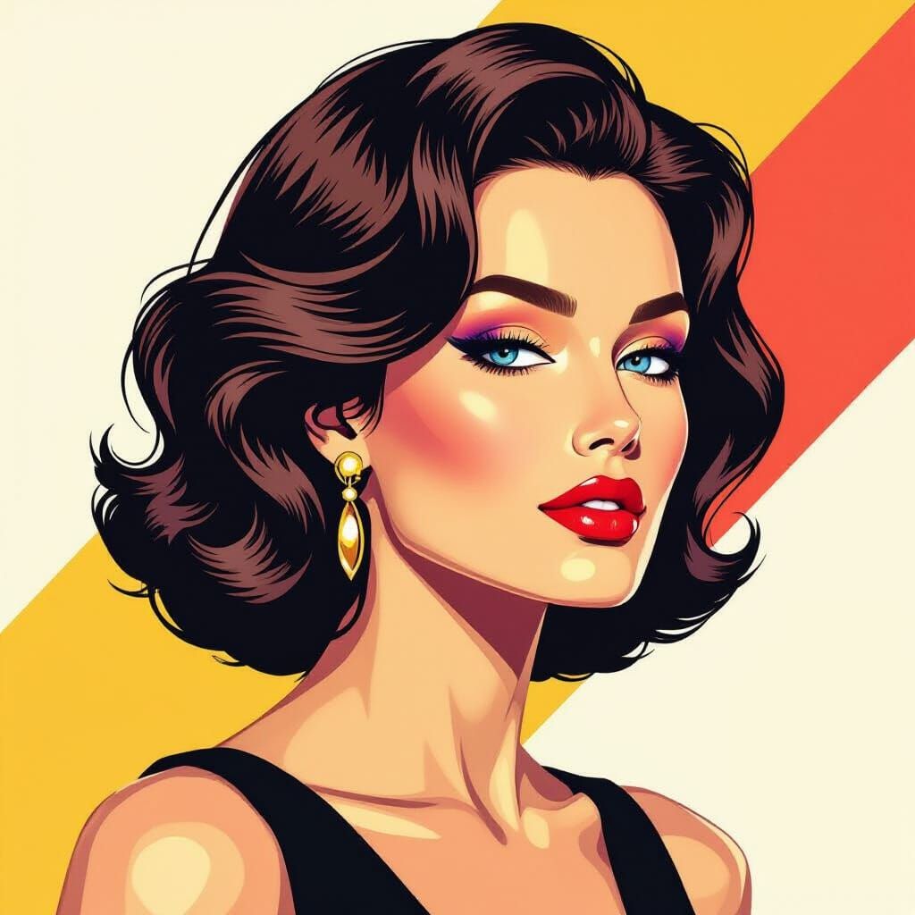 A stylized portrait of the bust of a woman, in the style of Patrick Nagel. Minimalist 1980s aesthetic, sharp contour lines, flat bold colors...