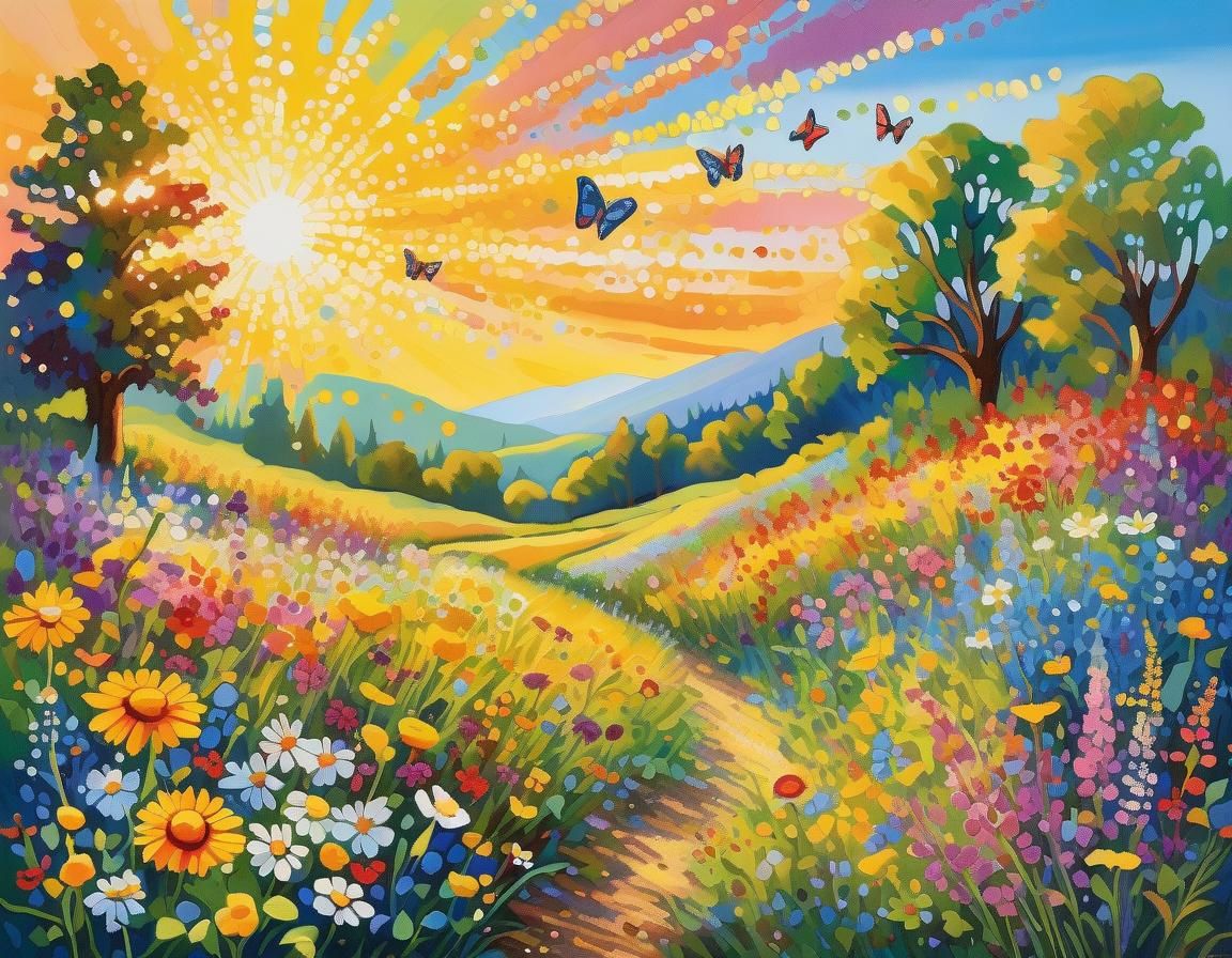 Impressionistic Meadow with Wildflowers and Butterflies