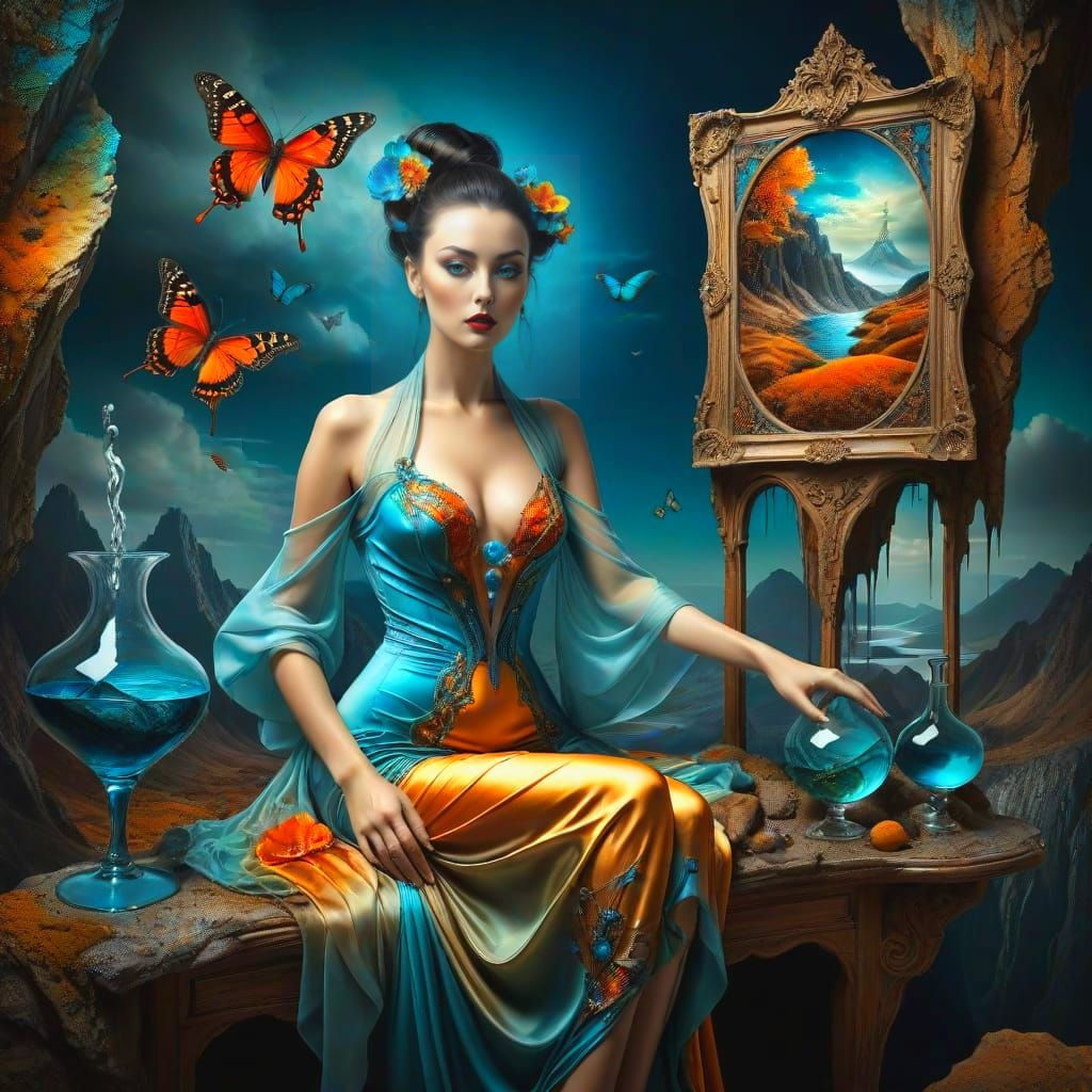 Surreal Lady in a Vibrant, High-Contrast Landscape