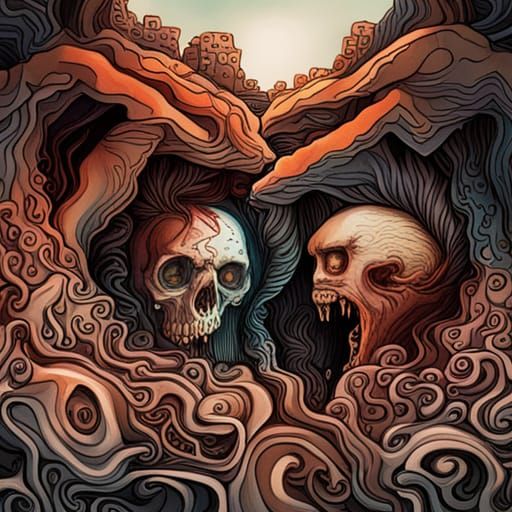 Two zombies eating each other's brains elaborate graffiti wa...