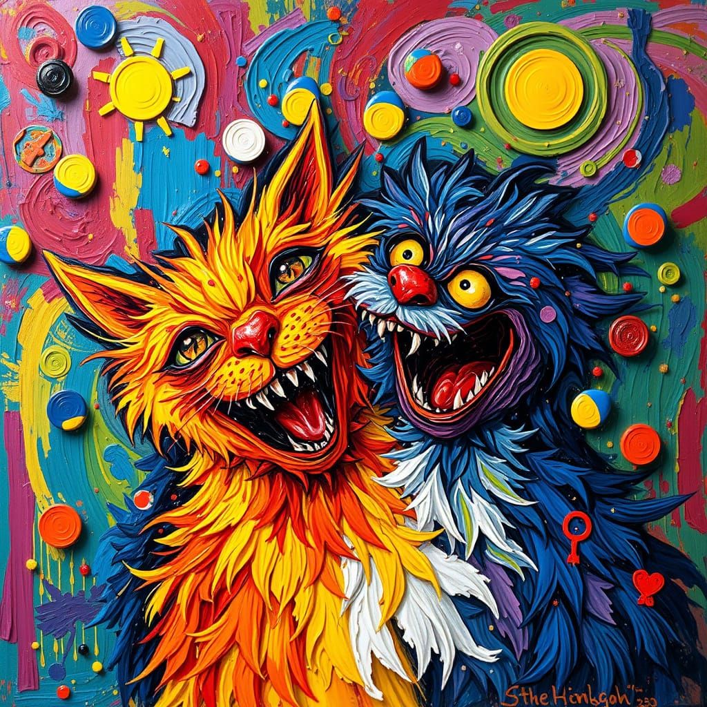 Joyful Mischief: Vibrant Oil Painting with Expressive Stroke...