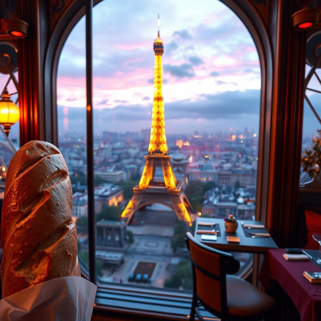 French Baguette at Eiffel Tower Restaurant in 8k