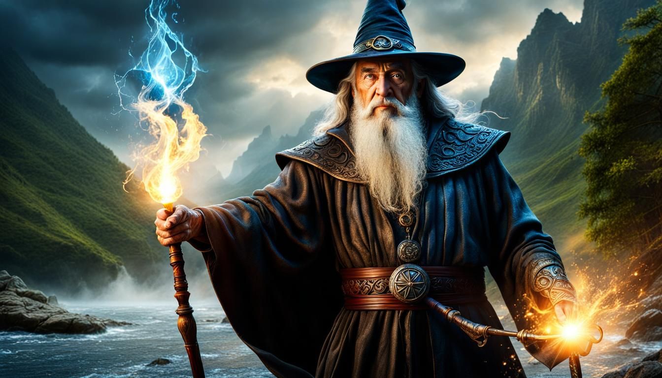 Mighty mountain sorcerer casting a water spell  by @Ventrale