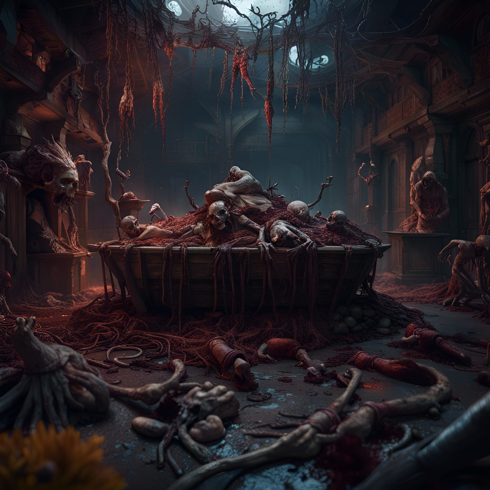 rotting human bodies in coffon