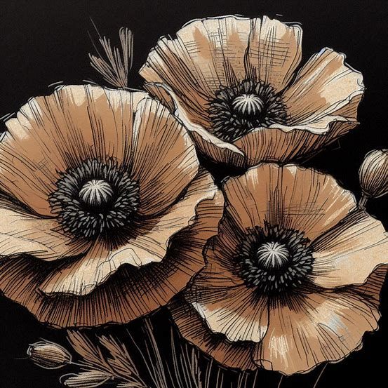 Poppies. Sepia. Sketch