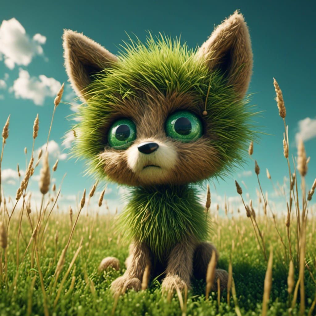 Cute Grass Coyote with Sad Eyes in Manga Style