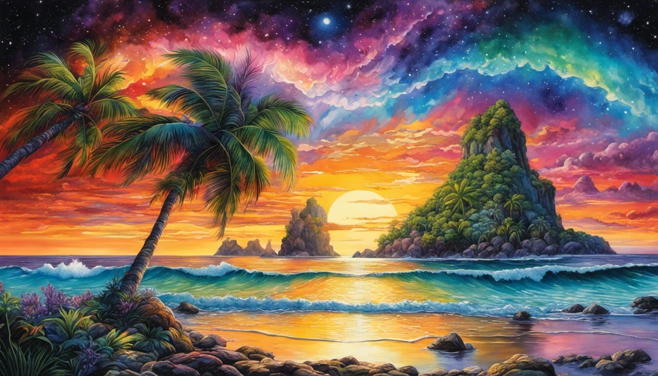 Colorful tropical island beach vacation at sunset -3825- ...... ..... ..... ...... ..... ...... ..... ...  by @Preppergal