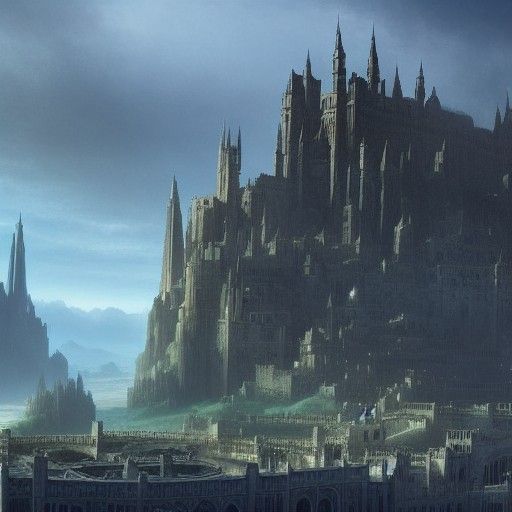 a high fantasy magic city in the desert with districts separ...