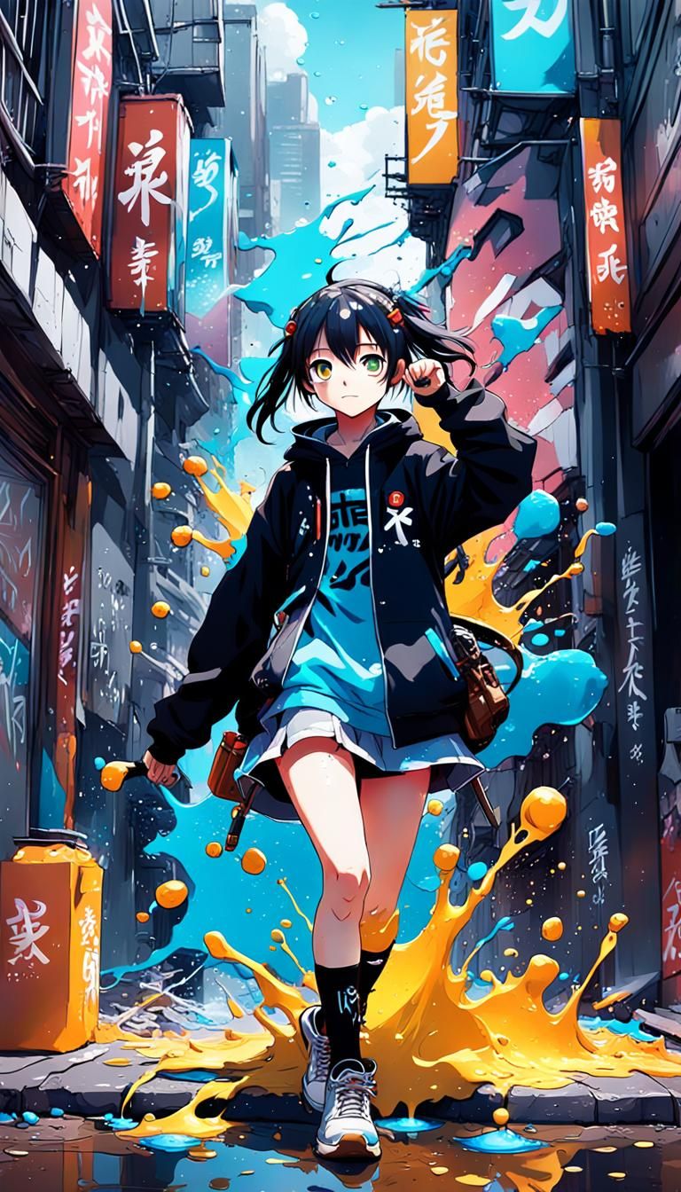 Detailed 3D Anime Graffiti Art in WLOP Style
