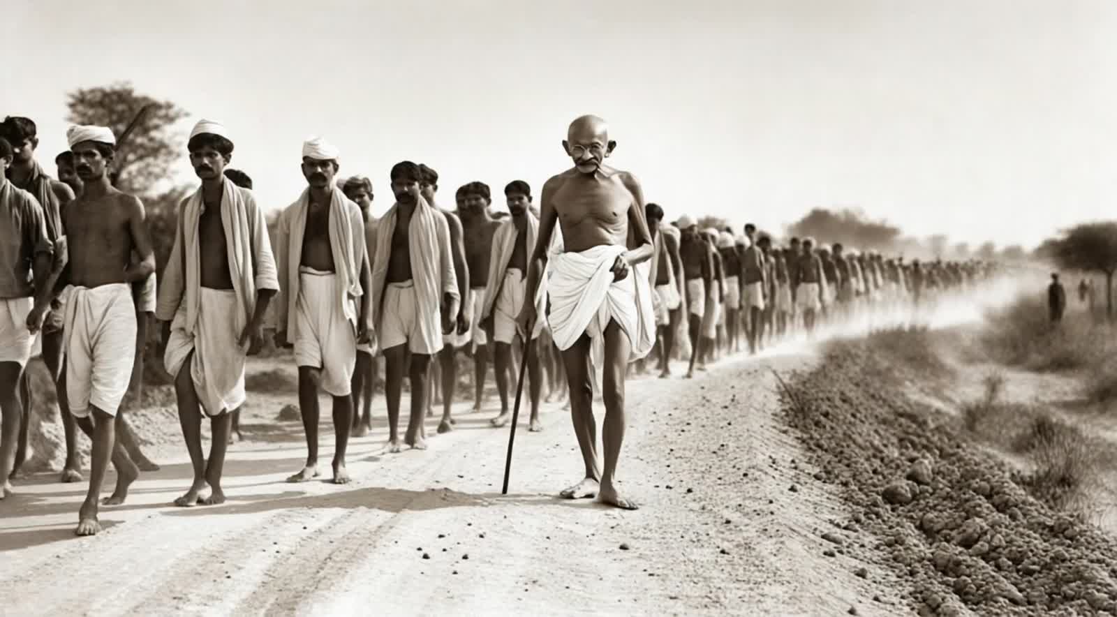 The Salt March in 1930, led by Mahatma Gandhi.