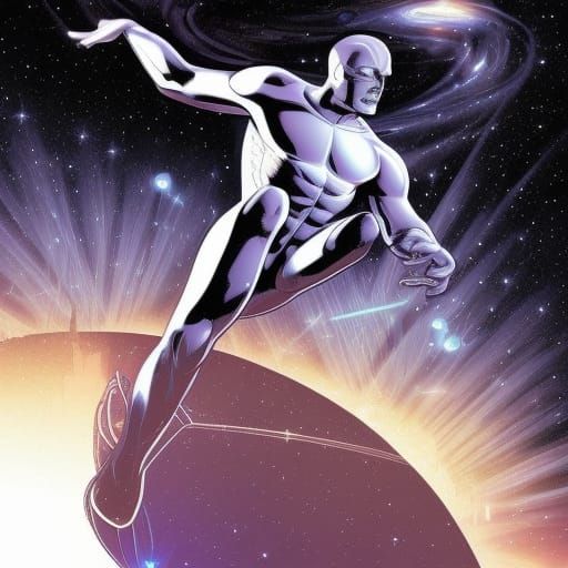 Silver Surfer cruising the galaxy universe