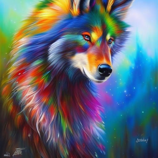 Rainbow Wolf - Expecto Fenris Paintronum!  by @Matt
