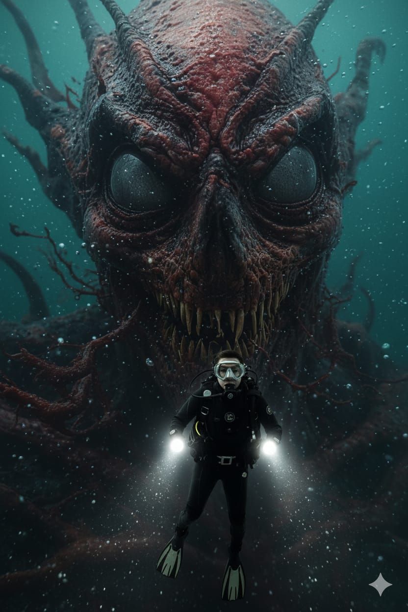 Terrified Scuba diver cornered by the bloop sea monster whil...