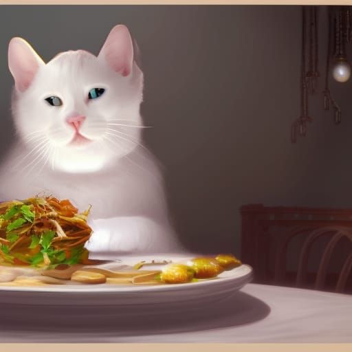 White Cat at Table Meme - AI Generated Artwork - NightCafe Creator