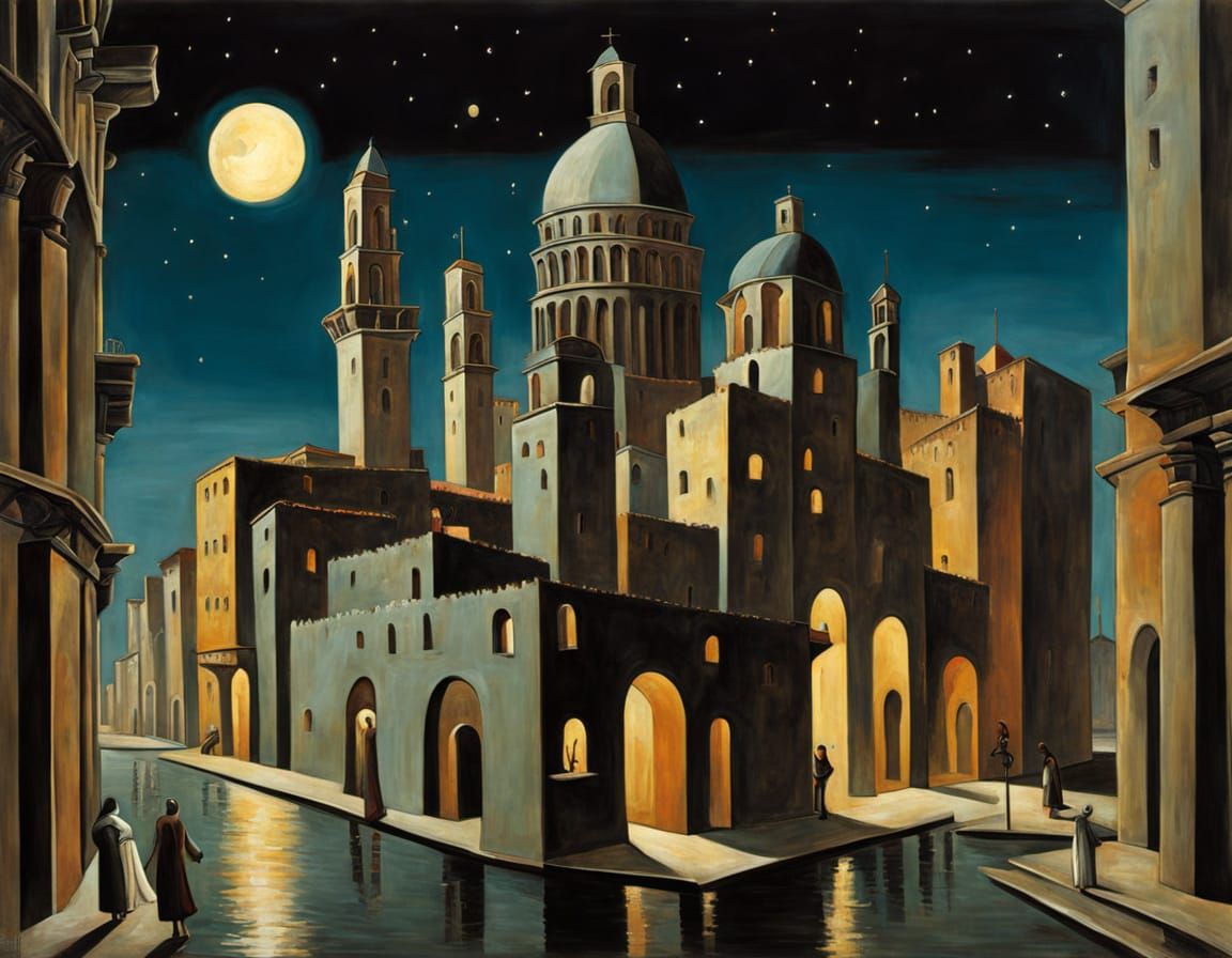 Bizarre city at night  by @ABi Fantasy