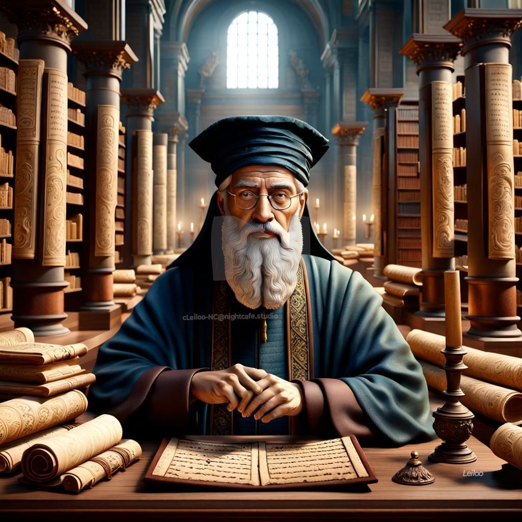 Scholar in Ancient Library
