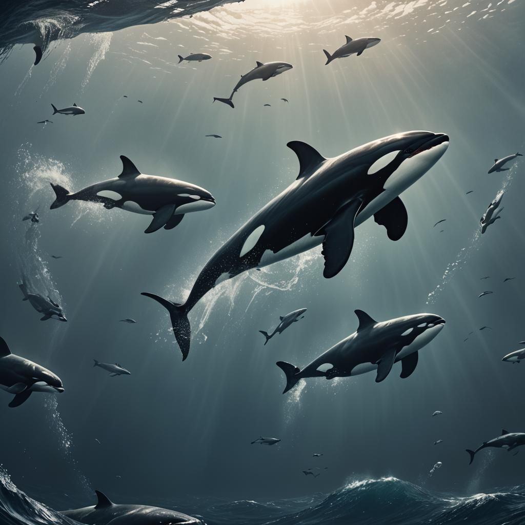 Orca hunting in the deep ocean
