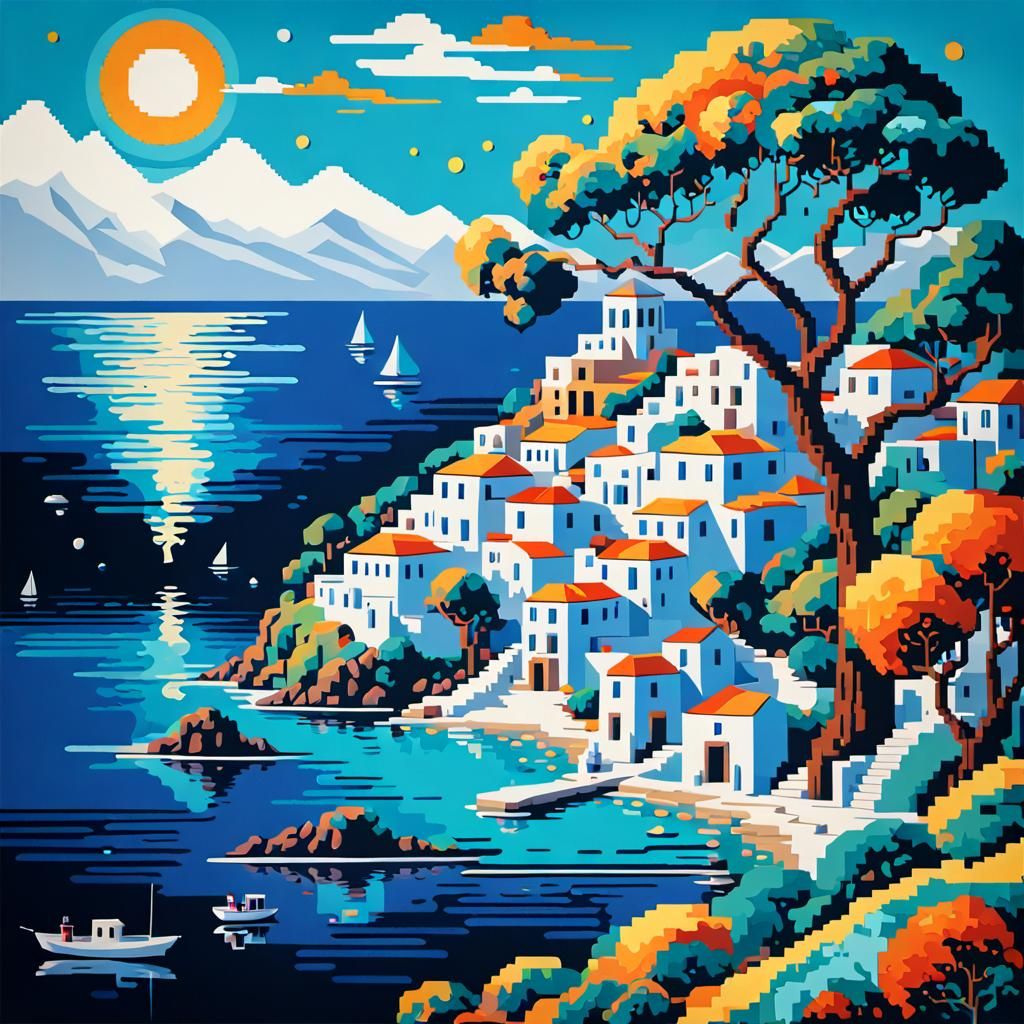 Pixel art greek village