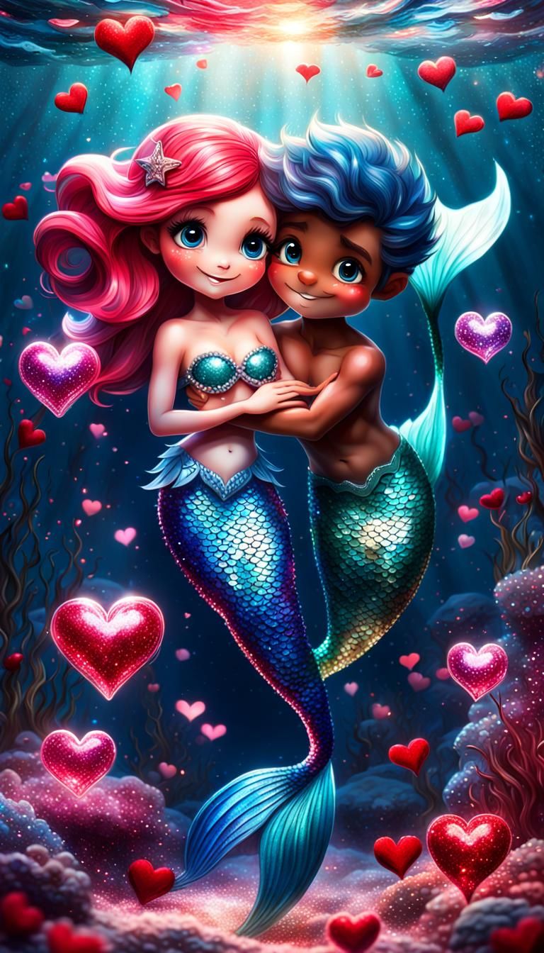  tiny mermaid Little girl mermaid and little boy merman with...