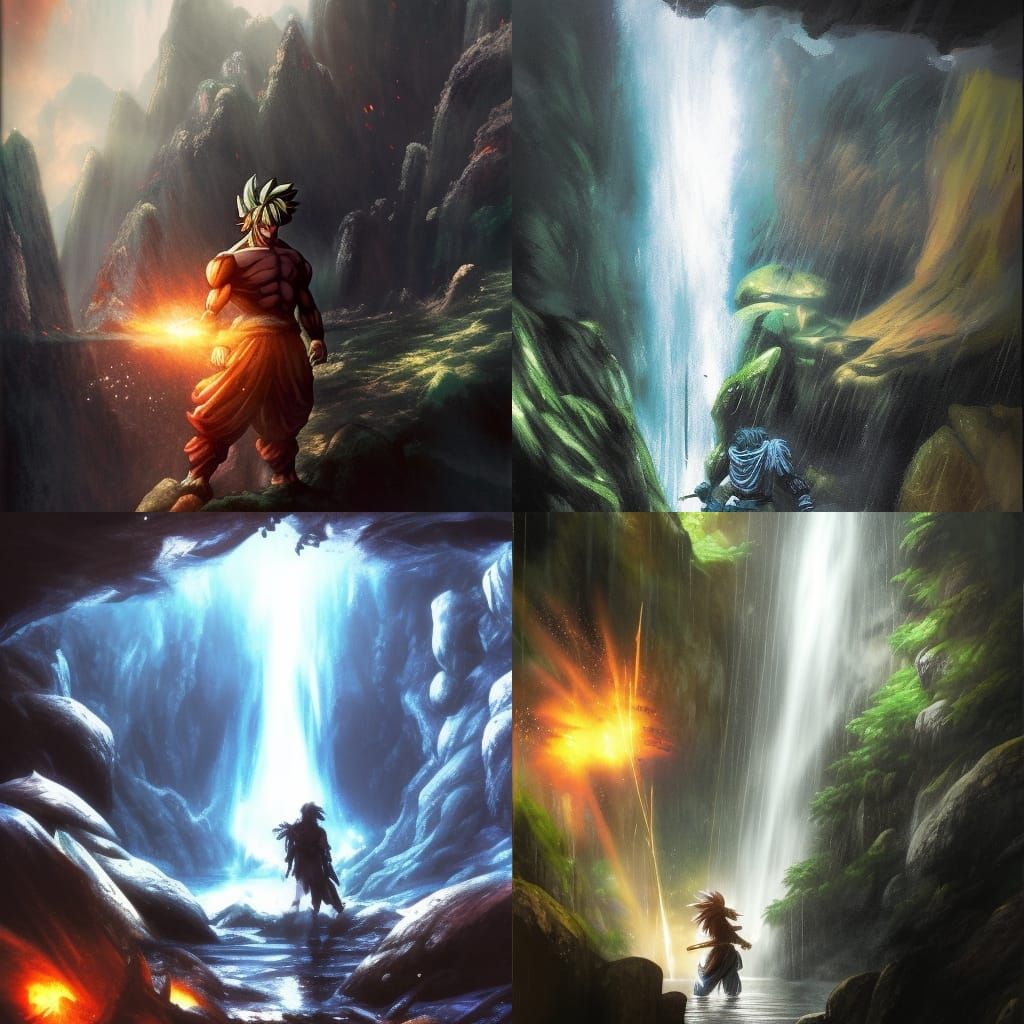 Goku Under A WaterFall