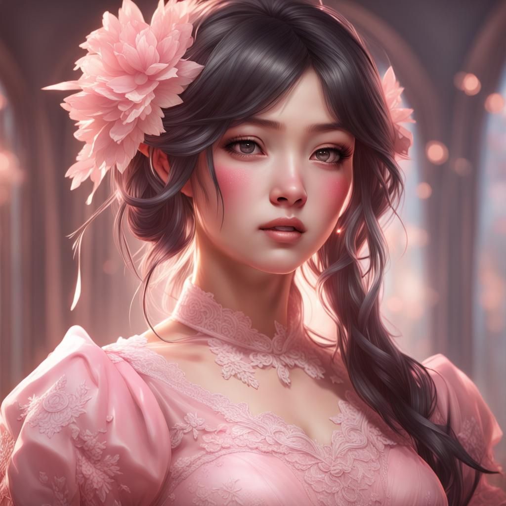 Lee Hyein Portrait in Pink Lace Dress