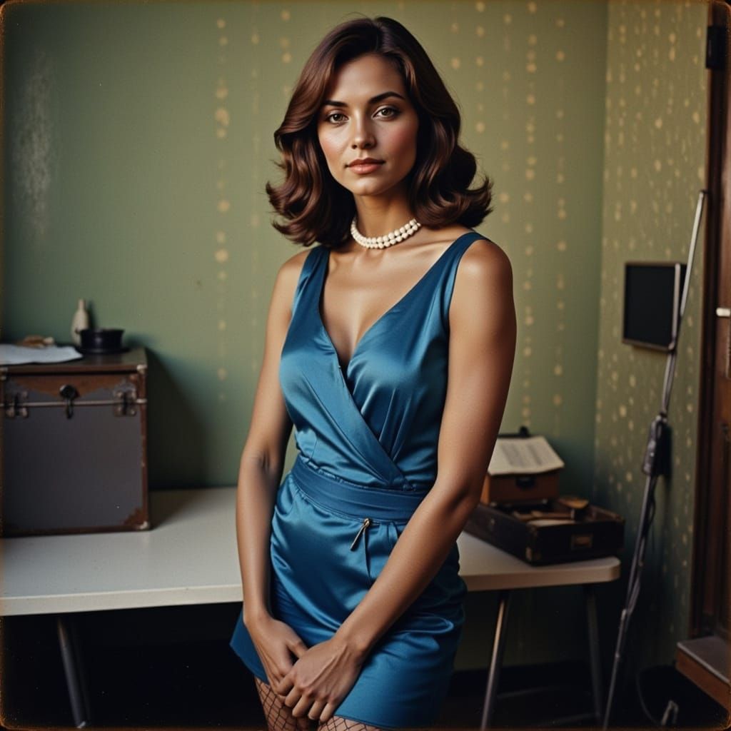 "You are funny, such a bad liar"

<lora:Legs Pantyhose:1.0> <lora:Old photo-portrait2:1.0> Caucasian woman, mid-20s,  wearing a vibrant, deep-blue, silky, sleeveless mini-dre...