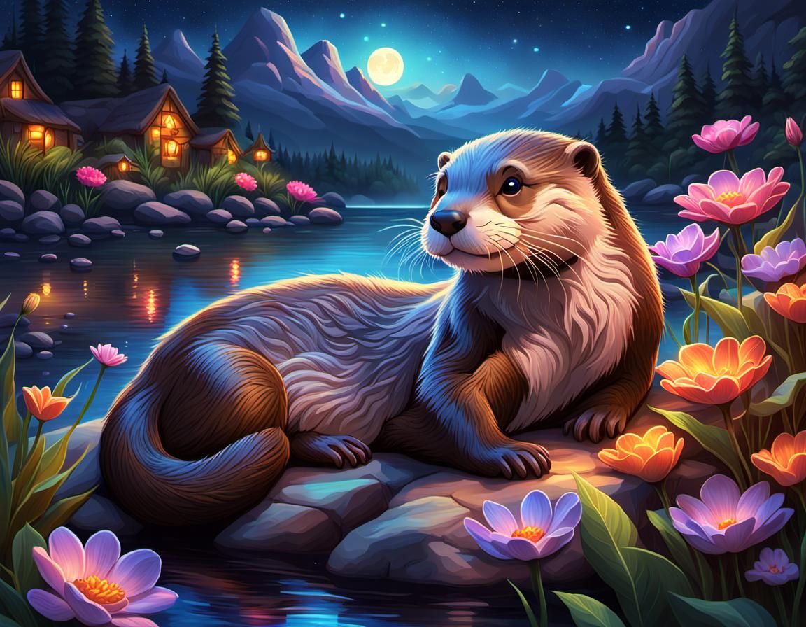 Otter on a river bank  by @pushybees