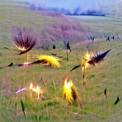torches of feathery life spring through the grassland to cla...