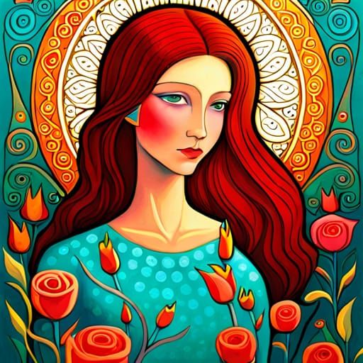 girl with birds, flowers, fairytale, magic realism, mysterio...