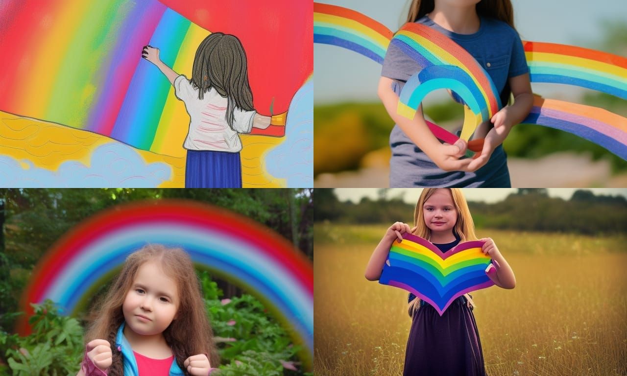 a girl holding the rainbow she saw that day in her heart