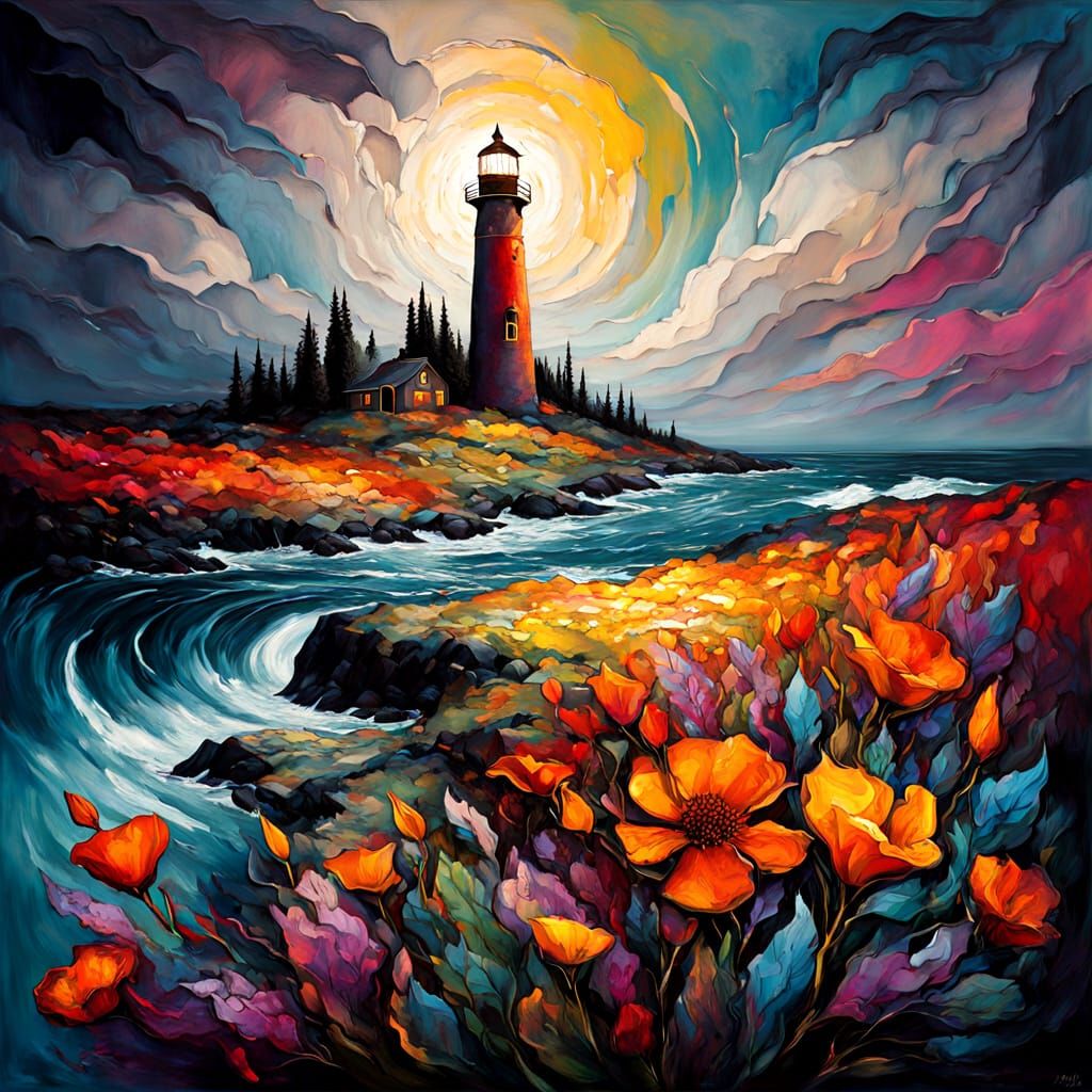 Lighthouse in Oils  by @NectarinePie
