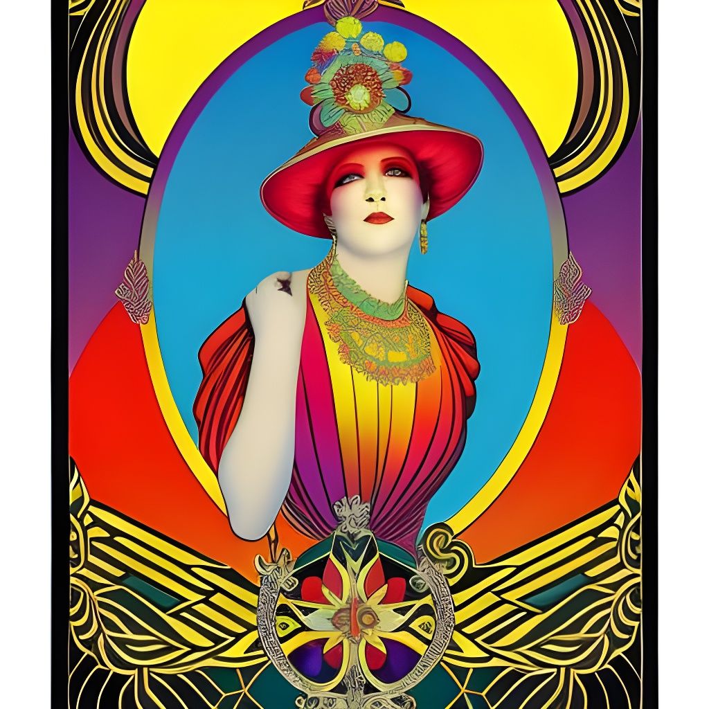 Art nouveau portrait circus poster, Alphonse Mucha, bright r...