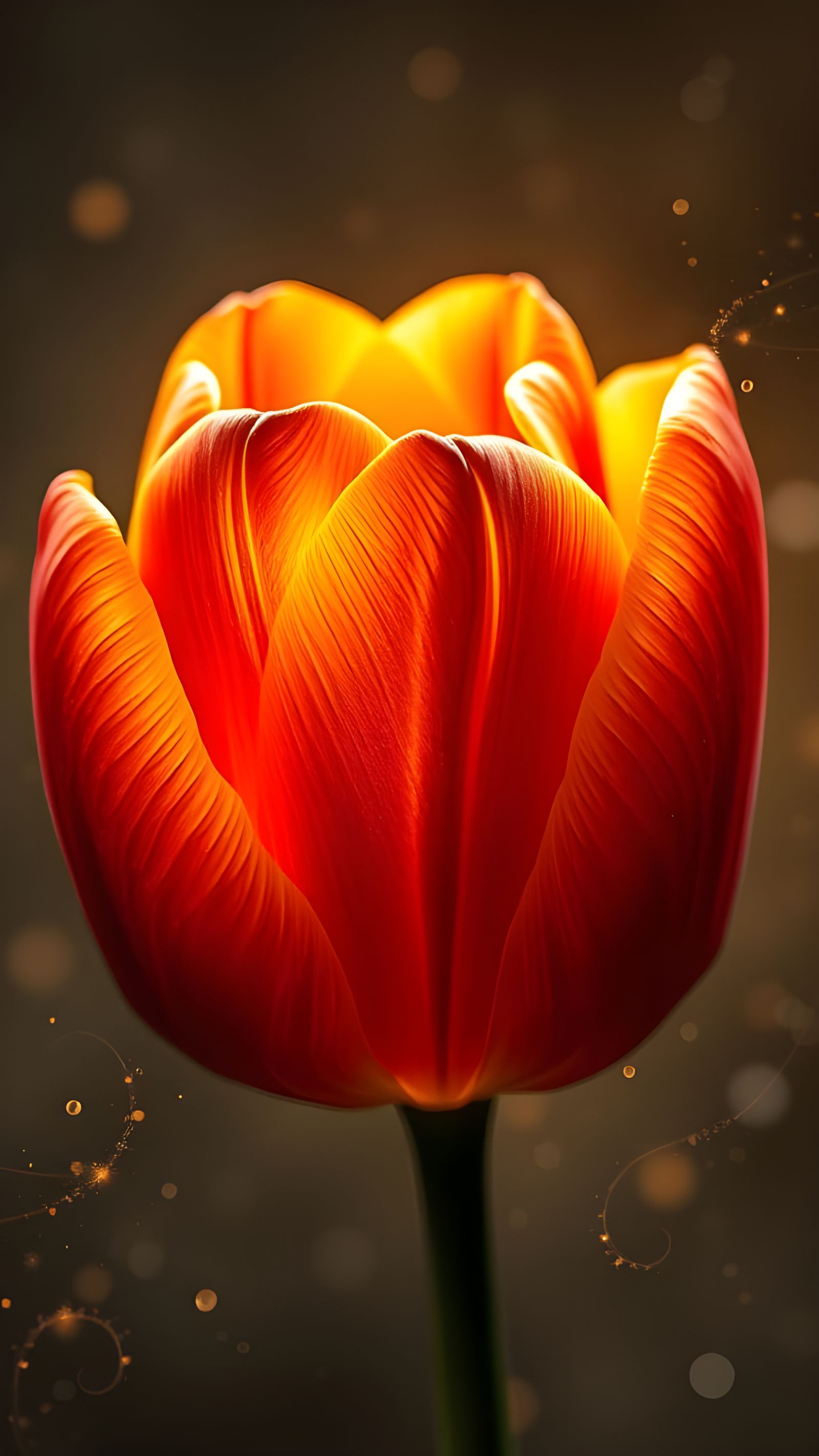 Dark Red-Orange-Yellow Tulip in Iridescent Light