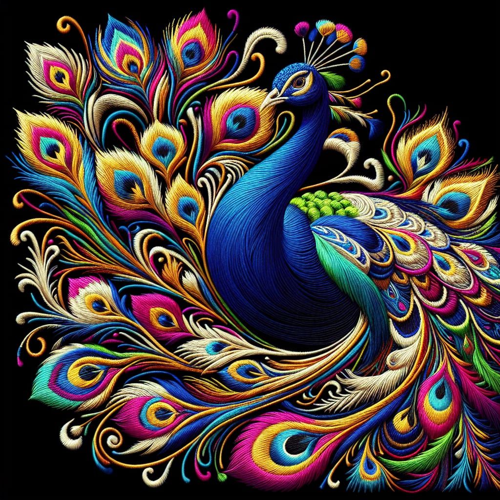 Peacock in silk embroidery   by @Kris