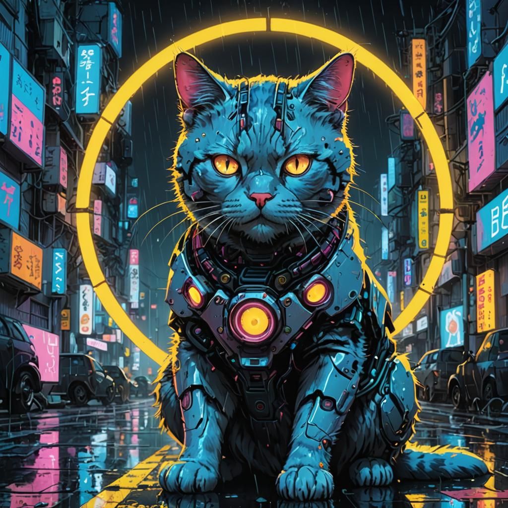 Cyberpunk Anime Cat - Ai Generated Artwork - Nightcafe Creator