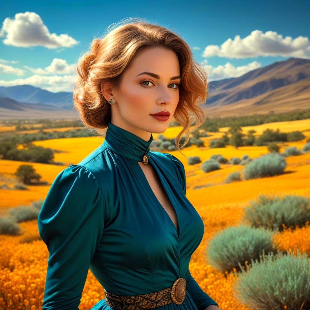 Ethereal Enchantress in Vibrant Surreal Landscape