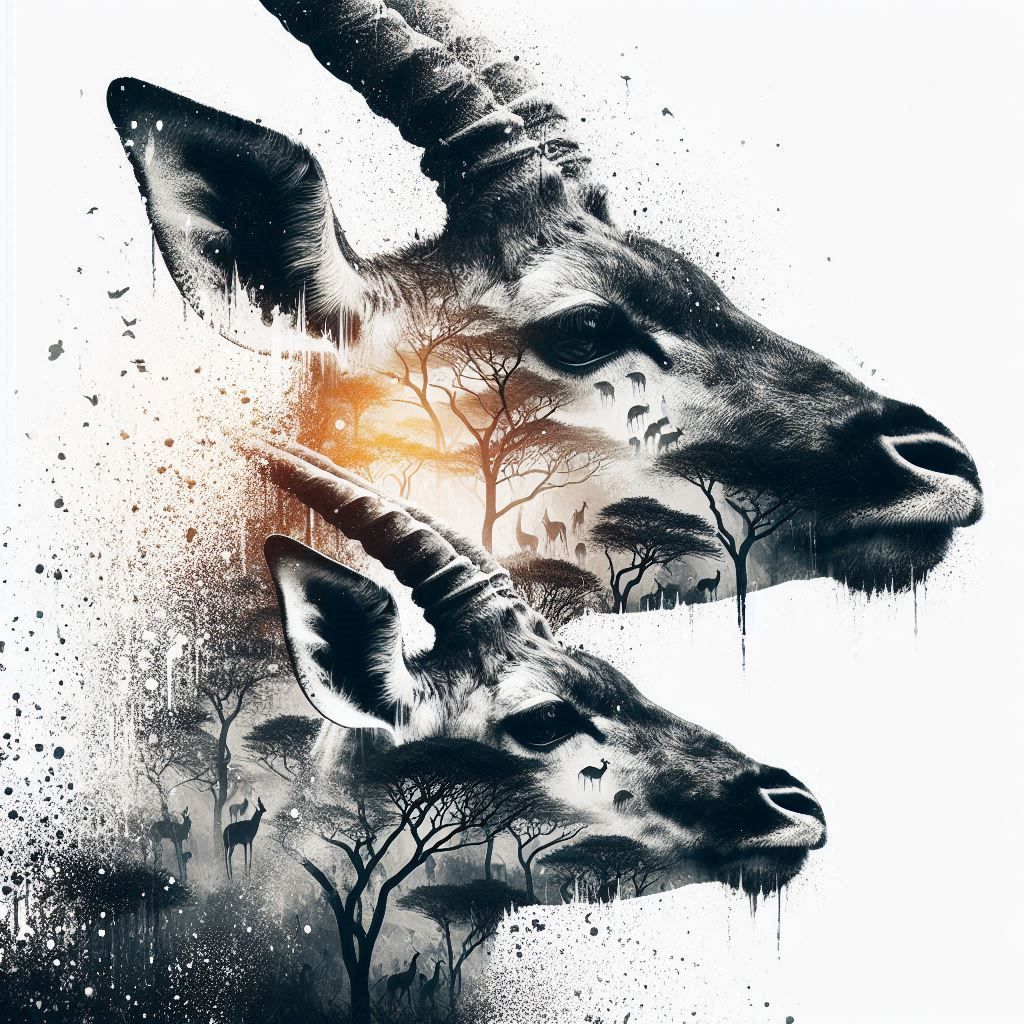 double exposure beautiful fantasy DALL-E 3 portrait landscape..