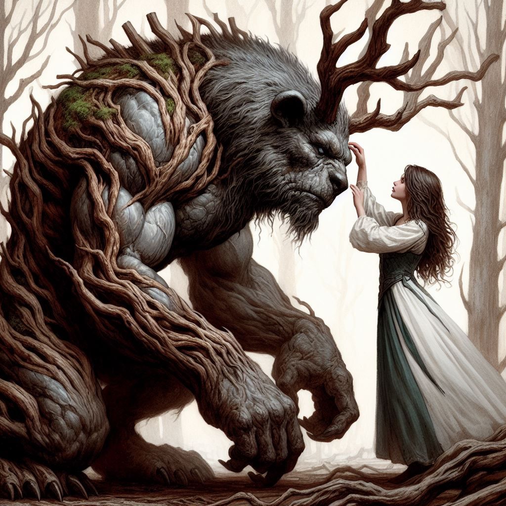 Maiden taming the forest beast