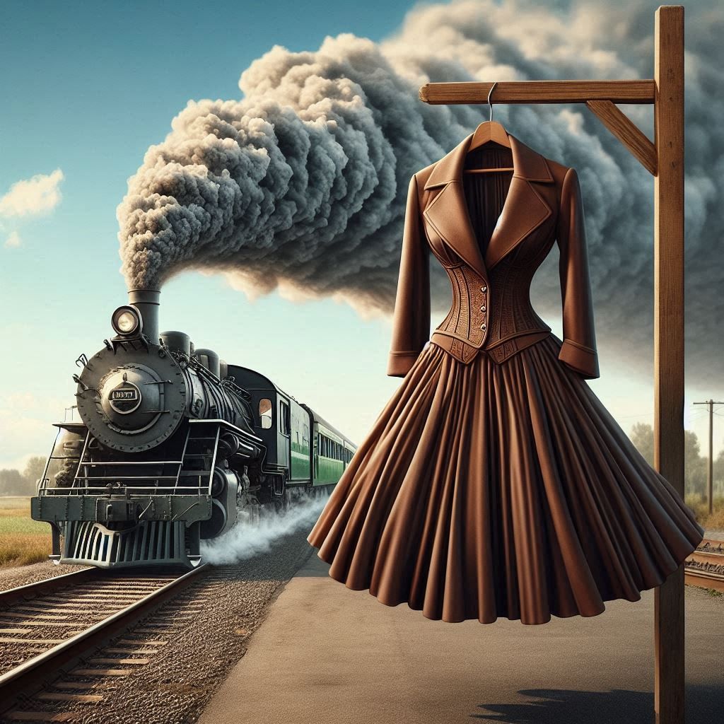 Brown coat and steam train