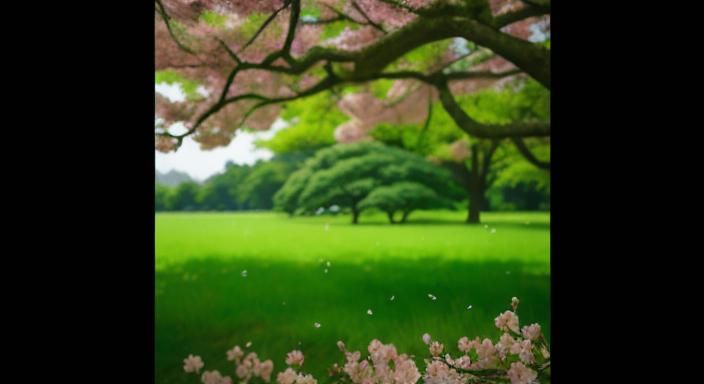 🌸 Symbiotic Ecosystem: Japanese Cherry Trees and Lush Green...