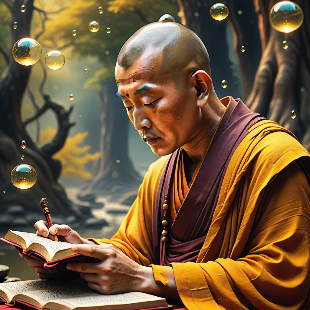 Serene Buddhist Monk in Vibrant Oil Painting