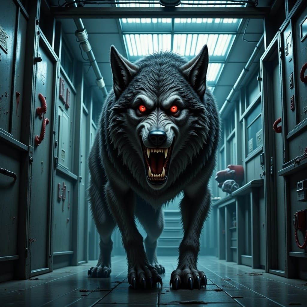 <lora:Flux Werewolf v2:1.0> ominous comic book cover art by Bernie Wrightson & Gene Colan & Saturno Butto & Bill Sienkiewicz depicting a sym...