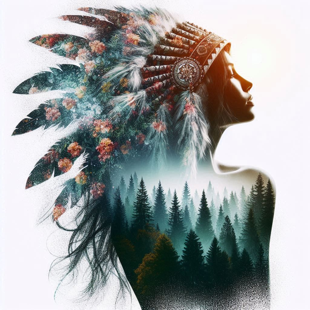double exposure beautiful fantasy DALL-E 3 portrait landscape..