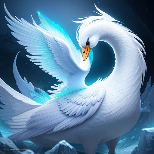 Crystal Swan Radiates Ethereal Light in Dreamlike Landscape