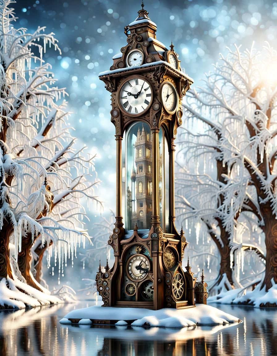 Steampunk Clock Tower in Winter  by @Victoria Gates