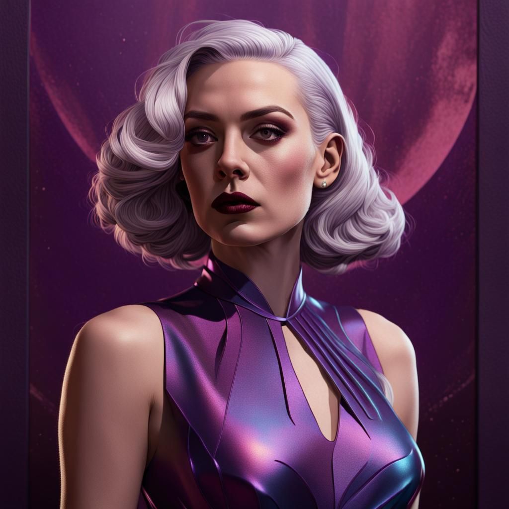 Iridescent Woman Portrait in Comic Book Style