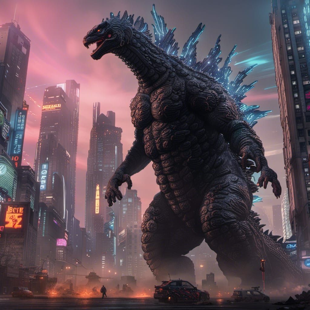 Godzilla, cyberpunk city - AI Generated Artwork - NightCafe Creator